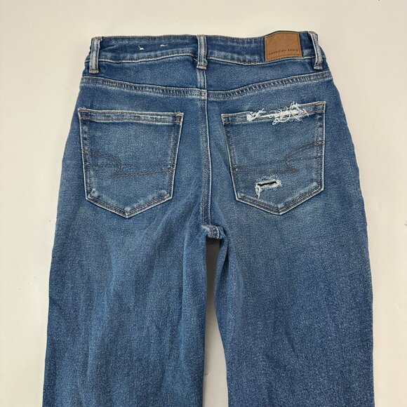 American Eagle Distressed Mom Straight Women size 2 Dark Wash Blue Denim jeans - Picture 5 of 5